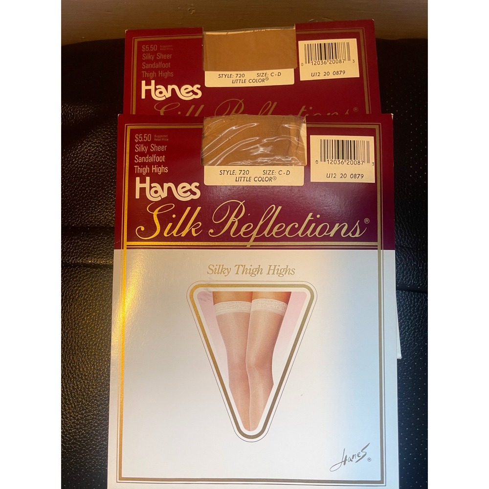 Vintage 1990s Hanes Silk Reflections Thigh Highs Size C-D Little Color Lot of 2